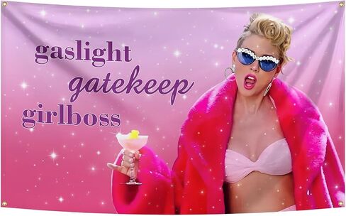HuuUd Fun Poster Gaslight Gatekeep Girlboss Music Tapestry 3 × 5 أقدام معلقة نسيج الجدار مناسب للديكور المنزلي الداخلي والخارجي مثل صالات النوم المشتركة وغرف المعيشة وما إلى ذلك in Saudi Arabia