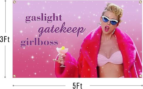 HuuUd Fun Poster Gaslight Gatekeep Girlboss Music Tapestry 3 × 5 أقدام معلقة نسيج الجدار مناسب للديكور المنزلي الداخلي والخارجي مثل صالات النوم المشتركة وغرف المعيشة وما إلى ذلك in Saudi Arabia