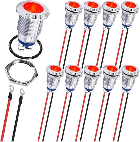 10Pcs AC/DC12-24V LED Indicator Lights 1/4"(6mm)Waterproof Flat Head Indicator Signal Lamp 5Color(Red/Yellow/Blue/Green/White)with 150mm Cable Length Metal LED Indicator Light and Wiring Cap MKBKLLJY in Saudi Arabia