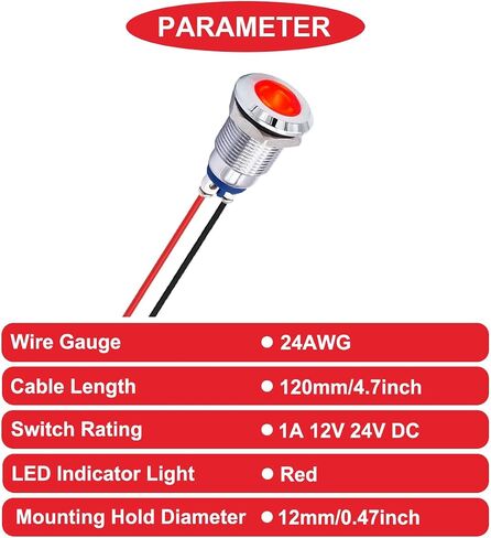 10Pcs AC/DC12-24V LED Indicator Lights 1/4"(6mm)Waterproof Flat Head Indicator Signal Lamp 5Color(Red/Yellow/Blue/Green/White)with 150mm Cable Length Metal LED Indicator Light and Wiring Cap MKBKLLJY in Saudi Arabia