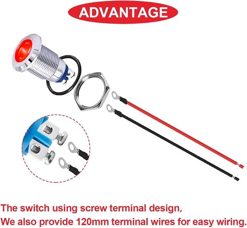 10Pcs AC/DC12-24V LED Indicator Lights 1/4"(6mm)Waterproof Flat Head Indicator Signal Lamp 5Color(Red/Yellow/Blue/Green/White)with 150mm Cable Length Metal LED Indicator Light and Wiring Cap MKBKLLJY in Saudi Arabia