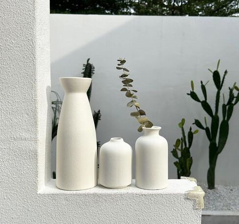 مزهريات سيراميك للزهور، [مجموعة مزهرية صغيرة مكونة من 3 قطع] [مزهرية سيراميك بيضاء] ديكور منزلي لمزرعة بوهو الحديثة، مناسب لغرفة المعيشة ورف المكتب وطاولة المكتب ورف الكتب وديكور المدخل in Kuwait