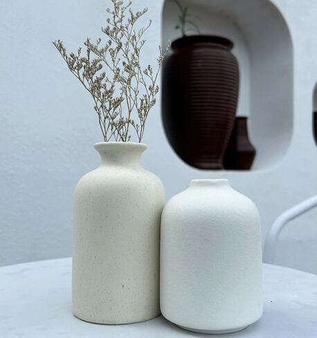 مزهريات سيراميك للزهور، [مجموعة مزهرية صغيرة مكونة من 3 قطع] [مزهرية سيراميك بيضاء] ديكور منزلي لمزرعة بوهو الحديثة، مناسب لغرفة المعيشة ورف المكتب وطاولة المكتب ورف الكتب وديكور المدخل in Kuwait