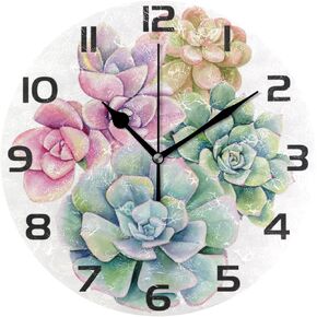 ALAZA Wall Clock Cactus Rainbow Succulent Floral Silent Non Ticking 9.84 inch /10 inch Acrylic Quartz Battery Operated Clock Decor for Living Room, Home, Office