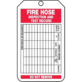 Accuform TRS227CTM PF-Cardstock Fire Extinguisher Tag, Legend "FIRE Hose Inspection and Test Record", 5.75" Length x 3.25" Width x 0.010" Thickness, Red/Black on White (Pack of 5)