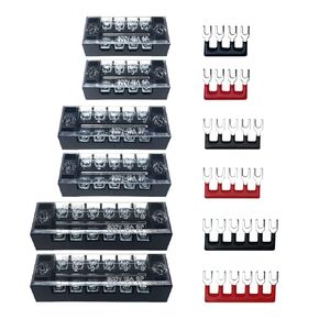 2 Sets 6 Positions 600V 45A Terminal Blocks Ground Circuit Dual Row Bus Bar Wire Screw Terminal Block Kit with Cover 600V Pre Insulated Terminal Strip WW004-4506