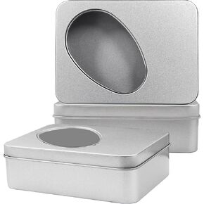 Rectangular Silver Metal Tins Large Gift Boxes with Lids for presents, Empty Storage Containers for Candles, Candies, Treats, Treasures, Gifts, Favors (3 Pack)