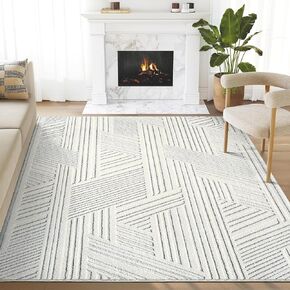 Abani Cozy Cream Area Rug for Living Room, Bedroom - Grey Criss Cross Intertwined Lines Pattern - 2' x 3' - Durable & Easy to Clean