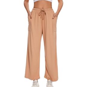 Women'S Slacks Wide Leg Pants Comfy Lounge Pajama Harem Sweatpants Elastic Waist Drawstring With Pockets