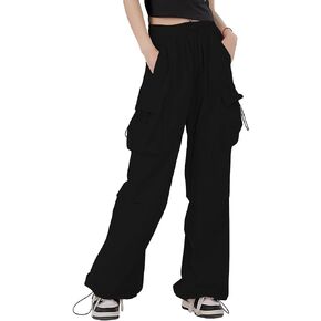 HENGAO Girls Cargo Pants Casual Jogger Loose Fit Streetwear Parachute Pants