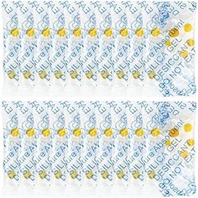 Dry-Packs Absorbent Industries Yellow Visible Indicating Silica Gel Rechargeable Dehumidifier Absorbs Moisture 1 Gram 20-Pack, (1Gr.Indicating-20pk)