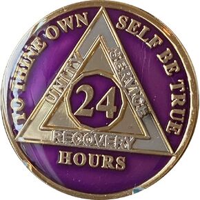 24 Hours AA Medallion Metallic Purple Tri-Plate Sobriety Chip