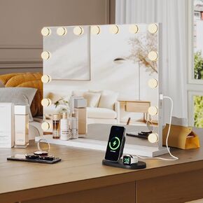 GAOMON Vanity Mirror with Lights, 23" x 18" Hollywood Vanity Mirror, Makeup Mirror with 15 Led Bulbs, 3 Colors Modes, 3X Detachable Magnification Mirror, Touch Control, USB Charging Port for Tabletop