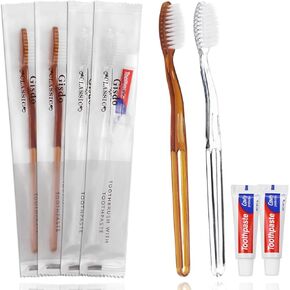 فرش أسنان للاستعمال مرة واحدة مع معجون أسنان ملفوفة بشكل فردي، 30 قطعة من فرش الأسنان للاستعمال مرة واحدة، شعيرات متوسطة ناعمة، مجموعة فرشاة أسنان يدوية للسفر لضيوف الفندق، لونين in Kuwait