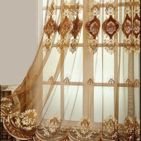 Amidoudou 1 Pair European Luxury Embroidered Curtains for Living Room Bedroom Chenille Curtains (Blue,37x84 Inch)