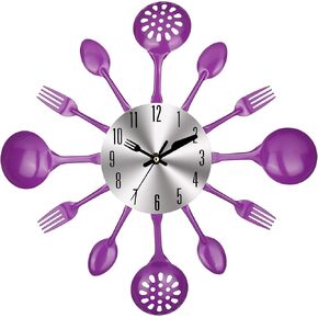 14 Inch Cutlery Kitchen Wall Clocks with Fork and Spoon Dial, Silent Clock Movement and Battery Operated, Great Wall Decor and Nice Housewarming Gifts