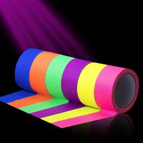 Heavy Duty Black Light Tape 6 Fluorescent UV Colors Neon Gaffer Cloth Tape Glow in The Dark 1/2, 1, 2 inch Width Total 98ft Strength and Super Bright for Glow Party Stage, Pub Supplies