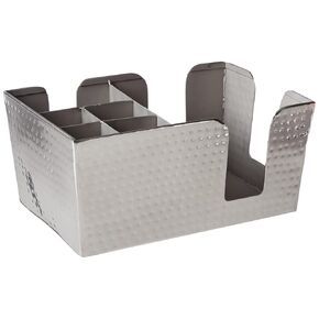 American Metalcraft HMBAR8 Hammered Stainless Steel Bar Caddy with 6 Compartments, Silver
