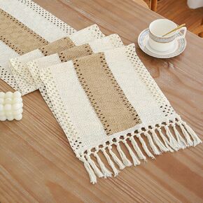 Boho Table Runner for Home Decor 48 Inches Cream Farmhouse Table Runner with Cotton Tassels for Living Room Dining Bedroom Bridal Shower (12x48 Inches)