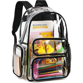 CAMTOP Clear Backpack Heavy Duty Transparent Bag See Through BookBag for Student School Work Festival Sport Travel (Pink Cloth)