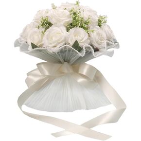 Wedding Bouquets for Bride, Ivory White Bouquets for Bride, Artificial Flower Bouquet for Wedding, Bridesmaid Bouquets with Silk Ribbon, Valentine's Day, Decoration
