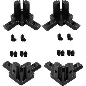 4Pcs 2020 Series 3-Way End Corner Bracket Connector with Screws and Wrench for 6mm T Slot Aluminum Extrusion Profile, Black