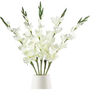 White Gladiolus Artificial Flowers 33.07in Long Artificial Flowers Gladiolus Flowers 5PCS Silk Gladiolus Flowers Fake Flowers Faux Gladiolus for Home Wedding Garden Arrangement Decor(White)