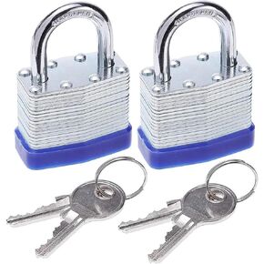 2 Pack - Laminated Steel Padlock with Key, Lock 1-1/4 in Wide Lock Body, Fence, Locker