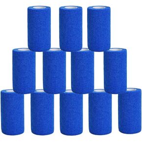 ضمادة ذاتية اللصق باللون الأزرق مقاس 10.16 سم × 5 ياردات، عبوة مكونة من 12 قطعة - ضمادة متماسكة رياضية قابلة للتنفس للإصابات الرياضية والالتواء في الكاحل والركبة والمعصم in Kuwait