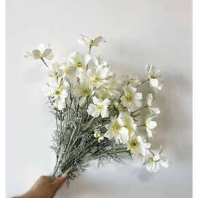 6 Pcs Long stemmed Cosmos, Artificial Wildflowers, gerberas, Faux Bouquets for Home Parties, Kitchens, Gardens, Wedding Decorations，Realistic Plastic Fake Silk Flowers，White（6 Head）