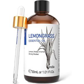 HIQILI Lemongrass Essential Oil for Diffuser,Massage,Skin & Hair Care,100 Pure Lemongrass Oil for Aromatherapy - 30ml