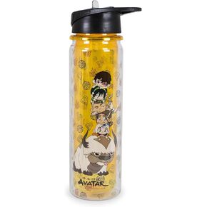 Surreal Entertainment Avatar: The Last Airbender Chibi Characters Water Bottle | BPA-Free Plastic Bottle With Screw Top And Flip-Up Straw Lid | Sports Hydration | Holds 16 Ounces