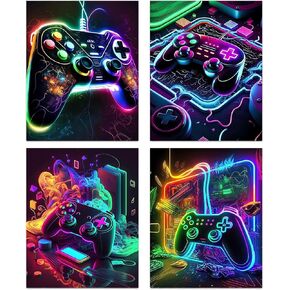 NIIORE Gaming Art Posters for Boys Room Decor, Gamer Wall Art, Abstract Game Gamepad, Controller Prints Bedroom Teens Playroom Boy Dorm Home Decor, Set of 4 (8''x10'' Unframed)