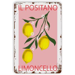 Lemon Wall Art Positano Poster Italian Lemons Art Bar Wall Decor Metal Signs for Garage Man Cave 8x12 Inch