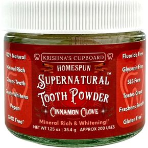 Krishna's Cupboard Supernatural Organic Tooth Cleaning Powder, All Natural, Stain Remover, Remineralizing & Teeth Whitening, Fluoride Free Vegan Sensitive Teeth Powdered Toothpaste, Spearmint 1.25 oz