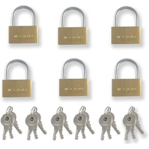 1 Inch 25mm Small Mini Brass Padlock with Brass Chromed Keys Pack of 6 All Keyed Alike [625KA-6] Mini Tiny Locks Keyed for Jewelry Box or suitcases and Diaries