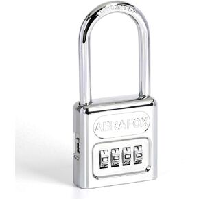 ABRAFOX Heavy Duty 4-Digit set own Combination Locks Long shackle padlock with 2"(50 mm) wide lock body sliver-2pack