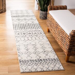 SAFAVIEH Tulum Collection Runner Rug - 2' x 9', Ivory & Grey, Moroccan Boho Distressed Design, Non-Shedding & Easy Care, Ideal for High Traffic Areas in Living Room, Bedroom (TUL229A)
