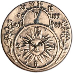 Poolmaster 52551 Indoor or Outdoor Terra-Cotta Clock and Thermometer, Antique Gold,Neutral,Medium