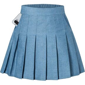 Denim Pleated Skirts, A-line High Elastic Waist Womens Mini Tennis Skater Y2K Jean Skirt Denim Blue, US 3XL