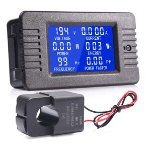 AC Current Power Monitor 80-260V 100A LCD Digital Display Voltage Amperage Power Energy Panel with Split Core Current Transformer
