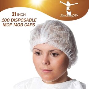 100 Disposable Mop Mob Bouffant Caps 21inch Clipped Hair Head Cover Net for Salon or Spray Tan