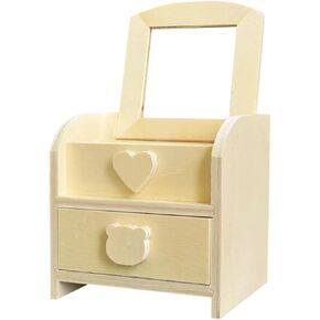 HAN SHENG Wooden Jewelry Organizer Box with Mirror Jewelry Storage Case Small Jewelry Box Gift Box Unfinished Wood Craft Storage Container for Necklace Earring Rings Storage