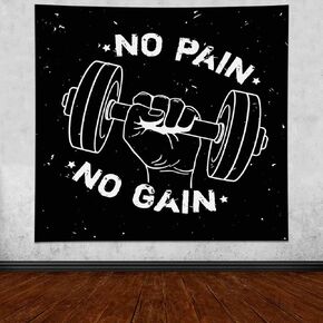 LshyMn Fitness Weightlifting Lifting Tapestry 60x60 Inch Motivational Words NO PAIN NO GAIN Tapestries Wall Hanging for Bedroom Gym GTLSMN49