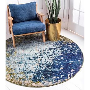 Unique Loom Estrella Collection Abstract, Modern, Light Colors, Distressed Area Rug (6' 0 x 6' 0 Square, Blue/Beige)
