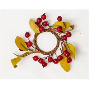 Boxwood & Berry Candle Ring, Set of 2, 1.25", Green, Red, 2 Piece
