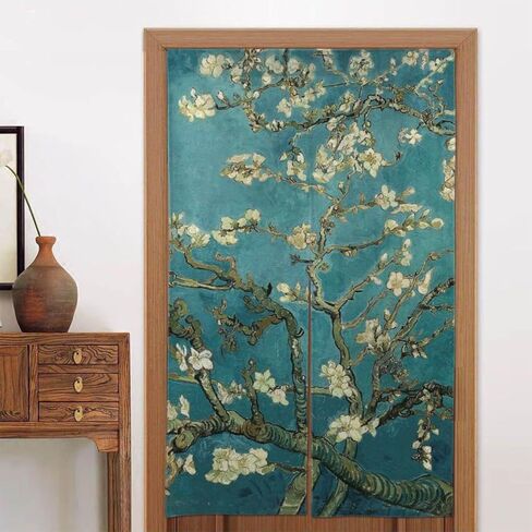 اليابانية نورين الستار المدخل مقسم فان جوخ فنسنت ازدهار شجرة اللوز مطعم ستارة الباب نسيج للديكور المنزل 34x56in in Kuwait