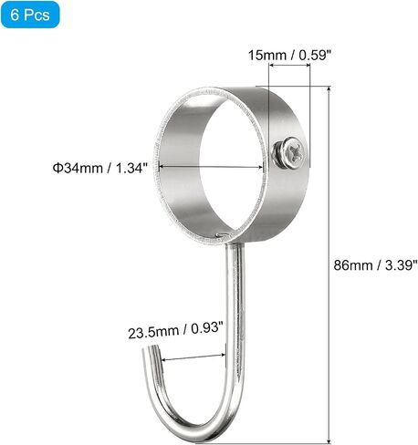 uxcell 6Pcs Pipe Rod Hooks, Stainless Steel 22mm/0.87" Inner Dia Adjustable Rod Closet Rod Hooks Coat Hook for Wardrobe Hanging Pots, Black in Saudi Arabia