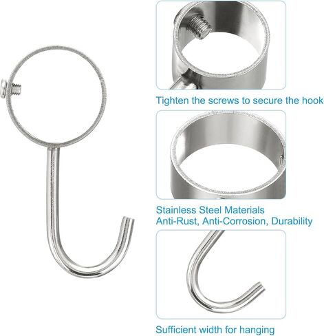 uxcell 6Pcs Pipe Rod Hooks, Stainless Steel 22mm/0.87" Inner Dia Adjustable Rod Closet Rod Hooks Coat Hook for Wardrobe Hanging Pots, Black in Saudi Arabia
