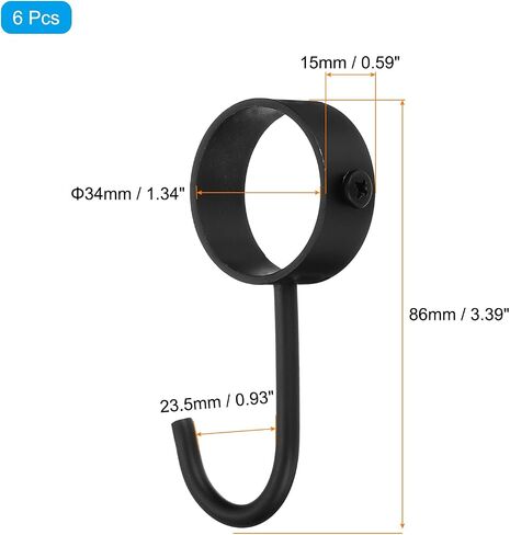 uxcell 6Pcs Pipe Rod Hooks, Stainless Steel 22mm/0.87" Inner Dia Adjustable Rod Closet Rod Hooks Coat Hook for Wardrobe Hanging Pots, Black in Saudi Arabia